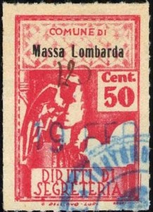 Marca da Bollo del Comune di MASSA LOMBARDA su Carta Bianca Sottile di dimensioni 21 x 31 mm