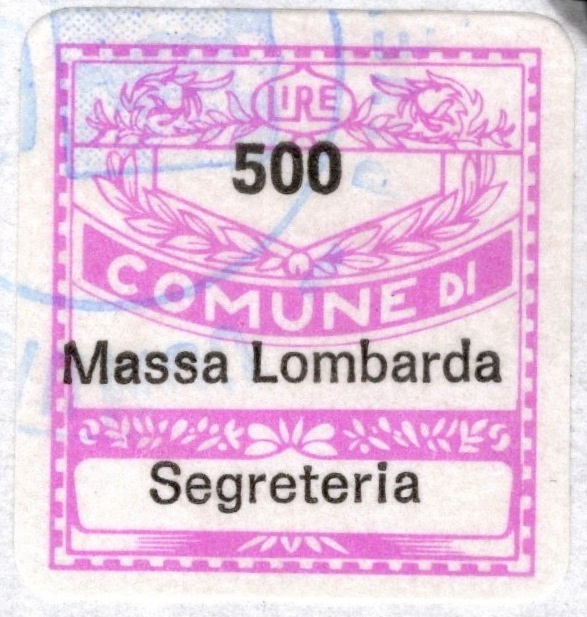 Marca da Bollo del Comune di MASSA LOMBARDA su Carta Bianca di dimensioni 19 x 21 mm