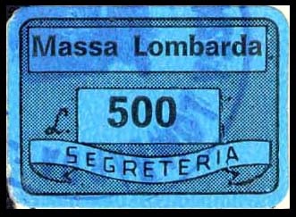 Marca da Bollo del Comune di MASSA LOMBARDA su Carta Colorata di dimensioni 19 x 14 mm