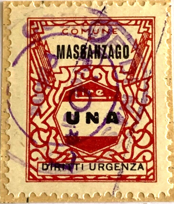 Marca da Bollo del Comune di MASSANZAGO su Carta Bianca di dimensioni 21 X 27 mm