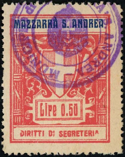 Marca da Bollo del Comune di MAZZARRA´ SANT´ANDREA su Carta Bianca di dimensioni 27 x 26 mm