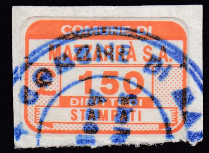 Marca da Bollo del Comune di MAZZARRA´ SANT´ANDREA su Carta Bianca di dimensioni 20 x 19 mm