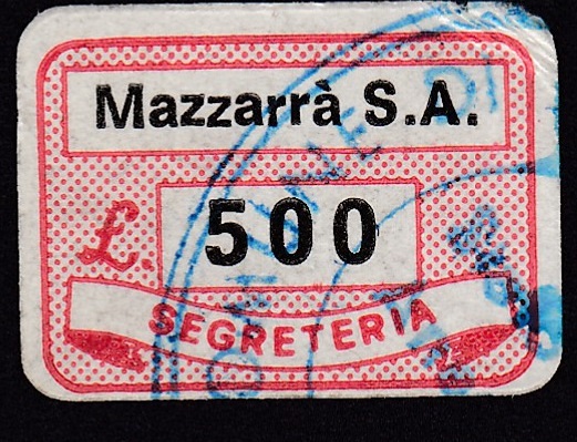 Marca da Bollo del Comune di MAZZARRA´ SANT´ANDREA su Carta Bianca di dimensioni 19 x 13 mm