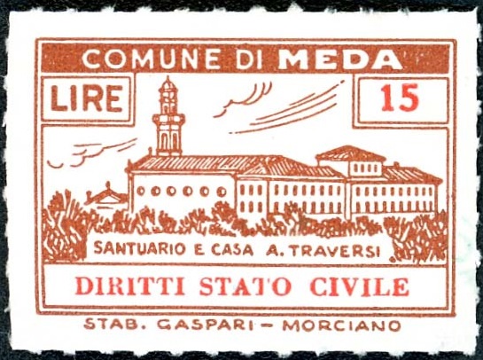 Marca da Bollo del Comune di MEDA su Carta Bianca di dimensioni 33,5 x 22 mm