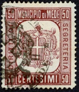 Marca da Bollo del Comune di MEDE su Carta Bianca di dimensioni 24,5 x 29,5 mm