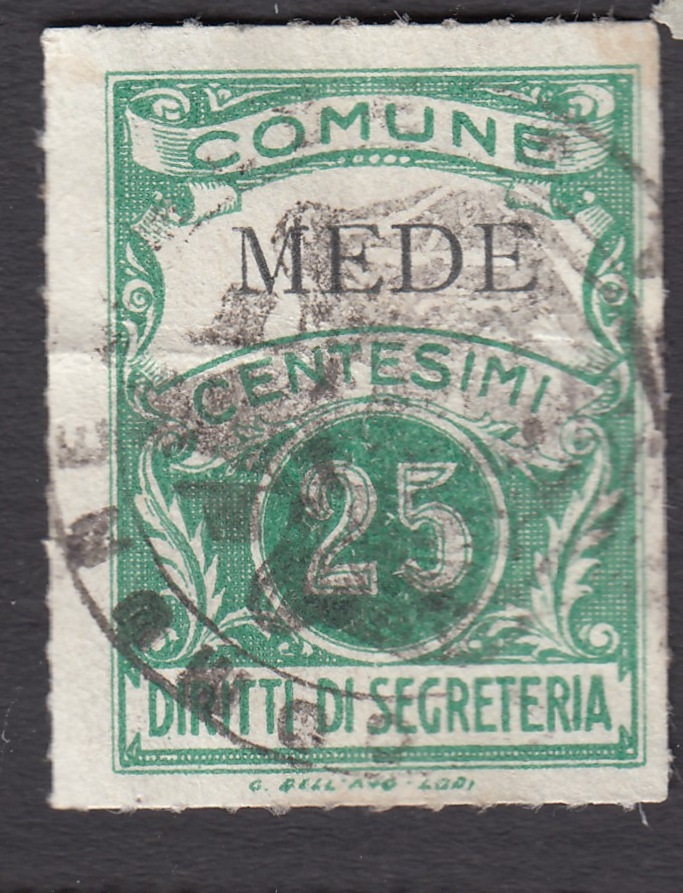 Marca da Bollo del Comune di MEDE su Carta Bianca Sottile di dimensioni 22,5 x 29 mm