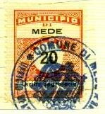 Marca da Bollo del Comune di MEDE su Carta Bianca di dimensioni 23 x 29,5 mm