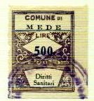 Marca da Bollo del Comune di MEDE su Carta Bianca Sittile di dimensioni 22 x 28,5 mm