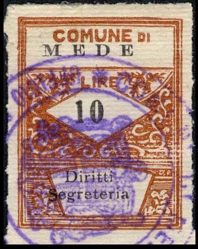 Marca da Bollo del Comune di MEDE su Carta Bianca Sottile di dimensioni 22 x 28 mm
