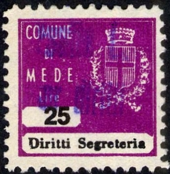 Marca da Bollo del Comune di MEDE su Carta Bianca Sittile di dimensioni 20 x 20 mm