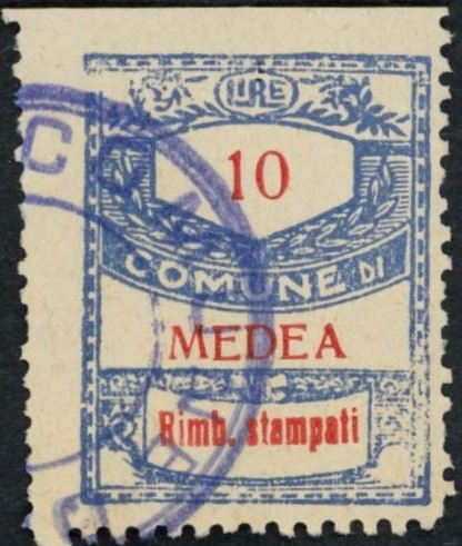 Marca da Bollo del Comune di MEDEA su Carta Bianca di dimensioni 22,5 x 29 mm
