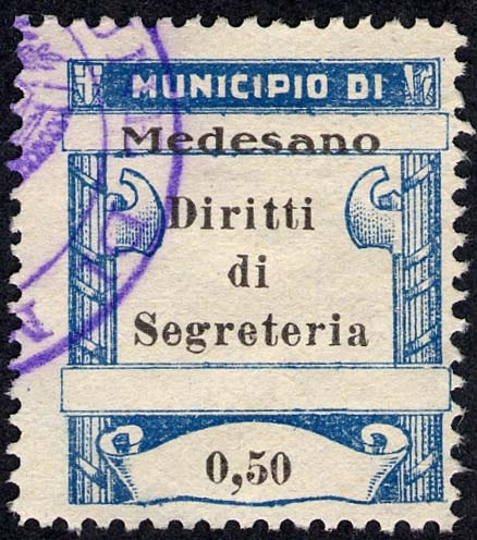 Marca da Bollo del Comune di MEDESANO su Carta Bianca di dimensioni 25 x 30 mm