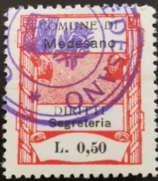 Marca da Bollo del Comune di MEDESANO su Carta Bianca di dimensioni 25 x 30 mm