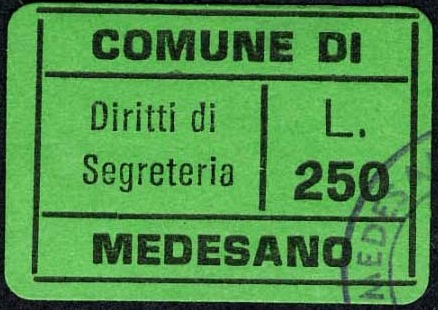 Marca da Bollo del Comune di MEDESANO su Carta Colorata di dimensioni 26,5 x 19 mm