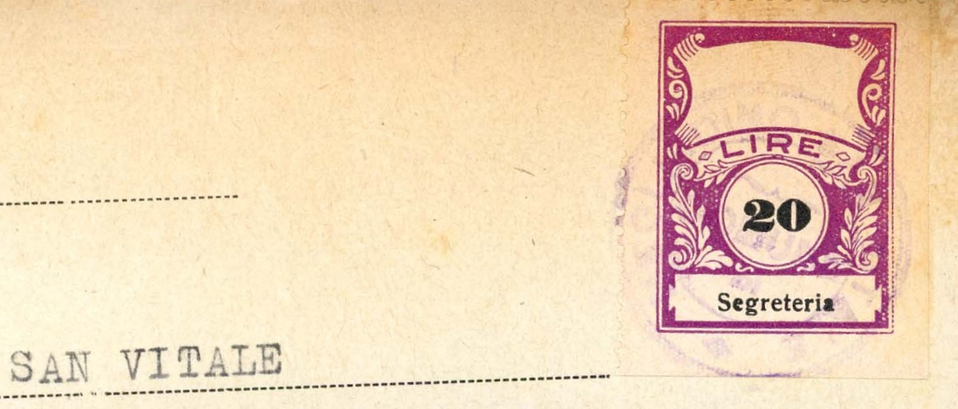 Marca da Bollo del Comune di MEGLIADINO SAN VITALE su Carta Bianca di dimensioni 23 X 30 mm