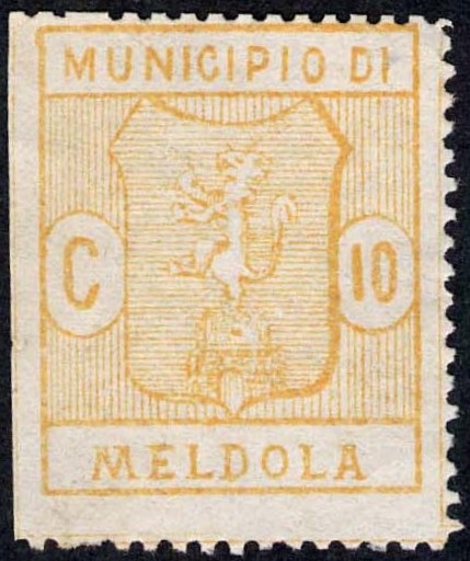 Marca da Bollo del Comune di MELDOLA su Carta Bianca Sittile di dimensioni 22,5 x 28 mm