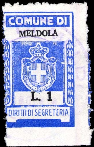Marca da Bollo del Comune di MELDOLA su Carta Bianca di dimensioni 17 x 28 mm