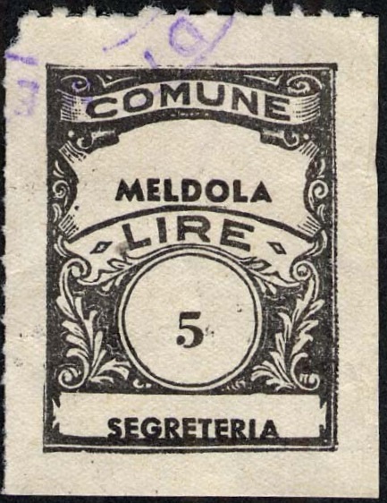 Marca da Bollo del Comune di MELDOLA su Carta Bianca di dimensioni 22 x 29 mm