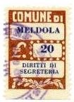 Marca da Bollo del Comune di MELDOLA su Carta Bianca Sittile di dimensioni 20 x 27,5 mm