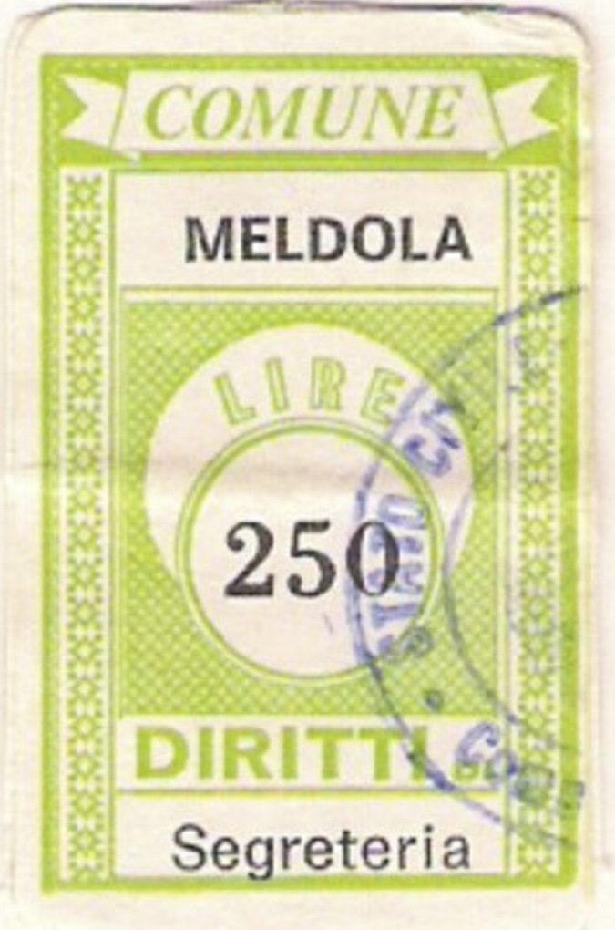 Marca da Bollo del Comune di MELDOLA su Carta Bianca di dimensioni 20 x 31 mm
