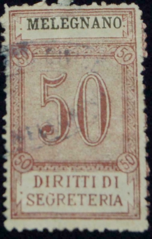 Marca da Bollo del Comune di MELEGNANO su Carta Bianca Sittile di dimensioni 21 x 30 mm