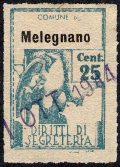 Marca da Bollo del Comune di MELEGNANO su Carta Bianca di dimensioni 21 X 32 mm