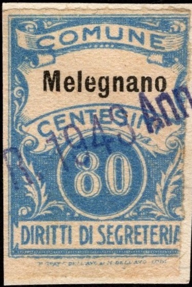 Marca da Bollo del Comune di MELEGNANO su Carta Bianca di dimensioni 21 X 32 mm