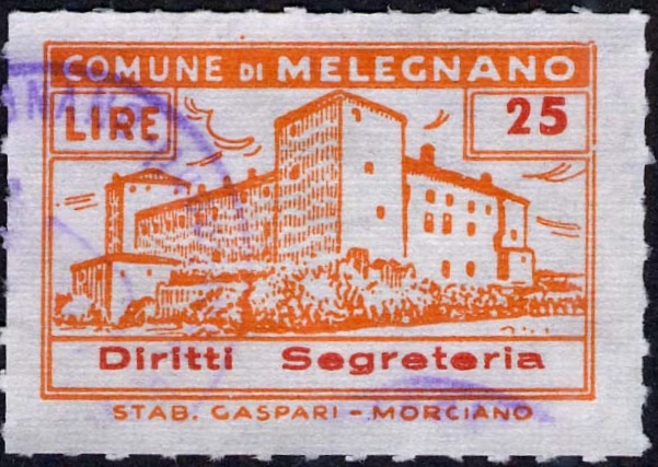 Marca da Bollo del Comune di MELEGNANO su Carta Bianca di dimensioni 33 x 22,5 mm