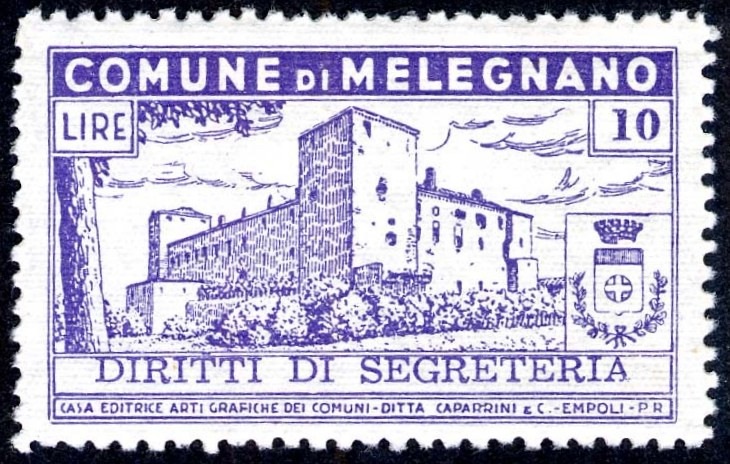 Marca da Bollo del Comune di MELEGNANO su Carta Bianca di dimensioni 42 x 25 mm