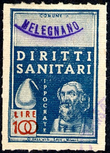 Marca da Bollo del Comune di MELEGNANO su Carta Bianca Sottile di dimensioni 21 X 32 mm