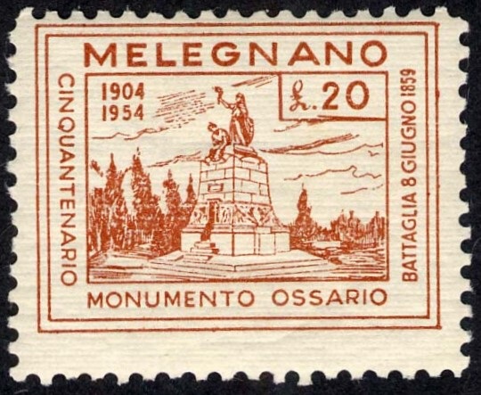 Marca da Bollo del Comune di MELEGNANO su Carta Bianca di dimensioni 30,5 x 28,5 mm