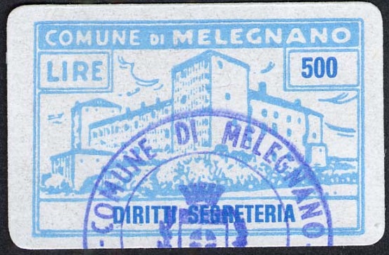 Marca da Bollo del Comune di MELEGNANO su Carta Bianca di dimensioni 32,5 x 21,5 mm