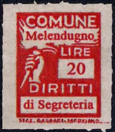Marca da Bollo del Comune di MELENDUGNO su di dimensioni 18 X 25,5 mm