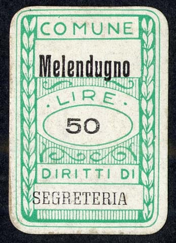 Marca da Bollo del Comune di MELENDUGNO su Carta Bianca di dimensioni 20 x 30 mm