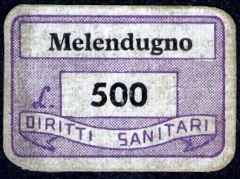 Marca da Bollo del Comune di MELENDUGNO su Carta Colorata di dimensioni 19 x 14 mm