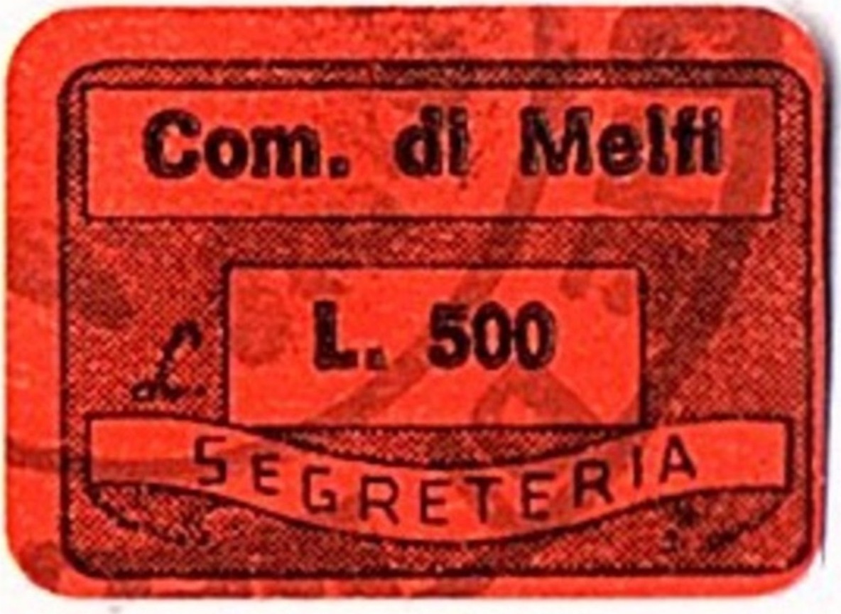 Marca da Bollo del Comune di MELFI su Carta Bianca di dimensioni 20 x 14 mm