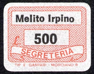 Marca da Bollo del Comune di MELITO IRPINO su Carta Bianca di dimensioni 19 x 14 mm