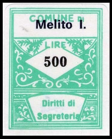 Marca da Bollo del Comune di MELITO IRPINO su Carta Bianca di dimensioni 21,5 x 28 mm