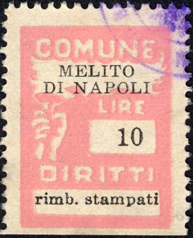 Marca da Bollo del Comune di MELITO DI NAPOLI su Carta Bianca di dimensioni 18,5 x 26 mm