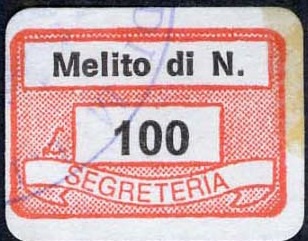 Marca da Bollo del Comune di MELITO DI NAPOLI su Carta Bianca di dimensioni 19 x 14,5 mm