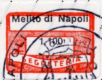 Marca da Bollo del Comune di MELITO DI NAPOLI su Carta Bianca di dimensioni 19 x 14,5 mm