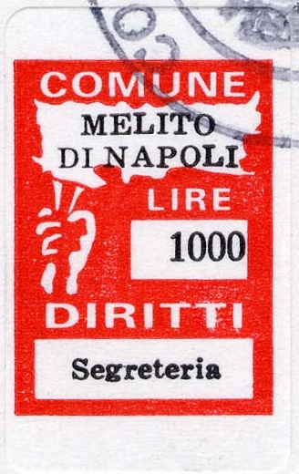 Marca da Bollo del Comune di MELITO DI NAPOLI su Carta Bianca di dimensioni 13 x 17,5 mm