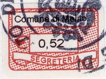 Marca da Bollo del Comune di MELITO DI NAPOLI su Carta Bianca di dimensioni 19 x 14,5 mm