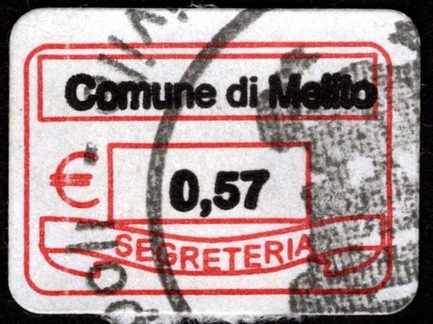Marca da Bollo del Comune di MELITO DI NAPOLI su Carta Bianca di dimensioni 19 x 14,5 mm