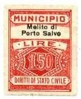Marca da Bollo del Comune di MELITO DI PORTO SALVO su Carta Bianca Sittile di dimensioni 22 x 29 mm
