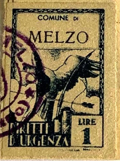 Marca da Bollo del Comune di MELZO su Carta Bianca Sittile di dimensioni 21 X 32 mm