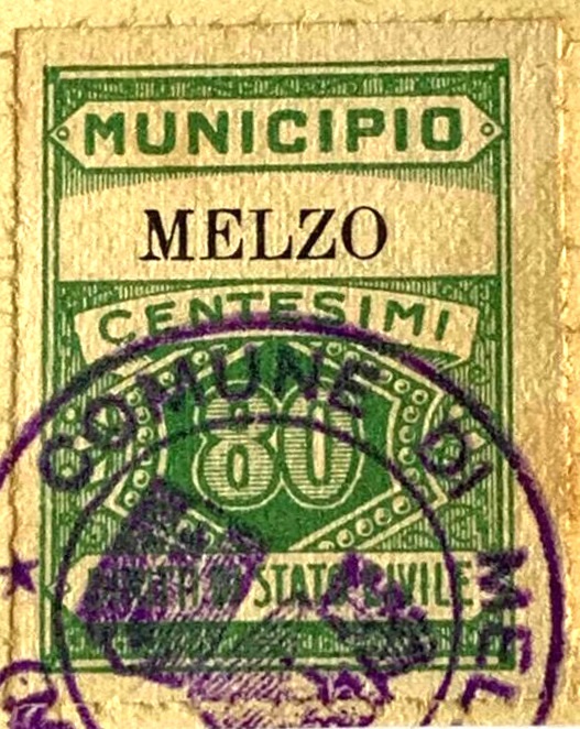Marca da Bollo del Comune di MELZO su Carta Bianca Sittile di dimensioni mm