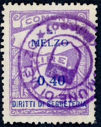 Marca da Bollo del Comune di MELZO su Carta Bianca di dimensioni 22 x 29 mm