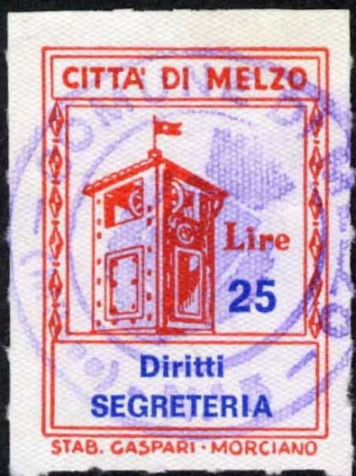 Marca da Bollo del Comune di MELZO su Carta Bianca di dimensioni 21 x 30 mm