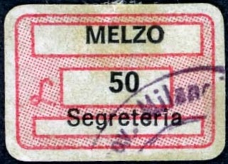 Marca da Bollo del Comune di MELZO su Carta Bianca di dimensioni 18,5 x 12,5 mm